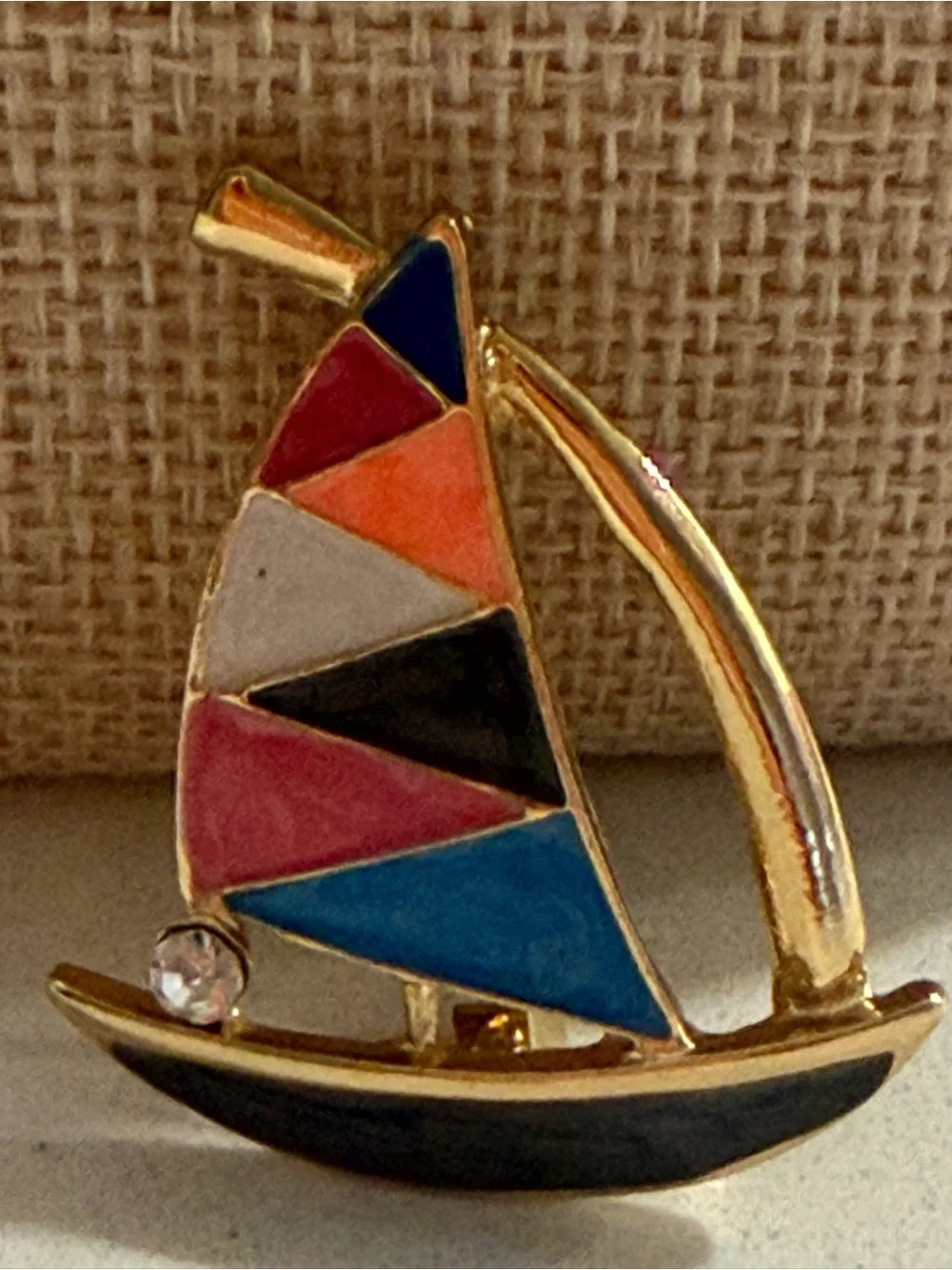 Enamel Sailboat Brooch in Multicolor with Gold Tone